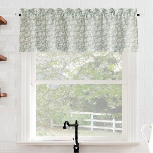 No. 918 54"x14" Mistral Floral Print Semi-Sheer Rod Pocket Kitchen Curtain Valance Sage Green - 1 of 4