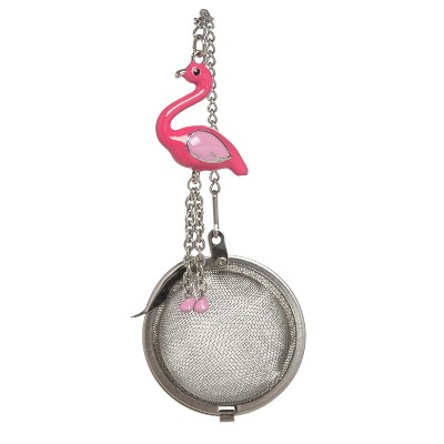Beachcombers 7.5" Long Decorative Pink Flamingo Charm Stainless Steel Loose Leaf Tea Stainer Ball Infuser