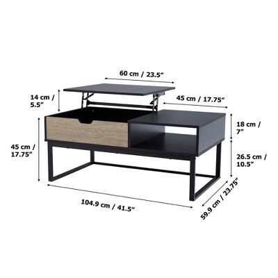 Bryson 42" Two-Tone Wood & Metal Lift-Top Coffee Table with Storage