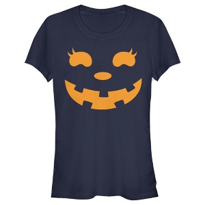 Juniors Womens CHIN UP Halloween Jack o' Lantern Face T-Shirt - 1 of 4