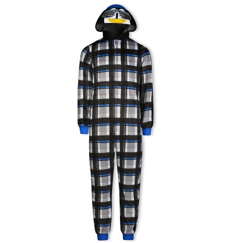 Sleep On It Boys Cool Penguin Zip Up Hooded Sleeper Pajama with Built Up 3D Character Hood Gray Size L 12 14