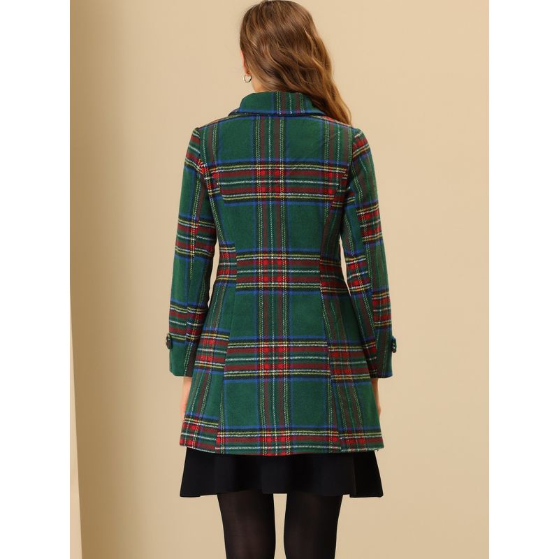 Allegra K Women's Notched Lapel Overcoat Single Breasted Vintage Winter Tartan Plaid Trench Coats, 4 of 7
