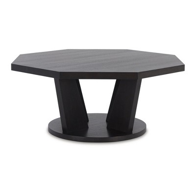 Dark Brown Octagonal Wood Coffee Table with Trapezoid Legs