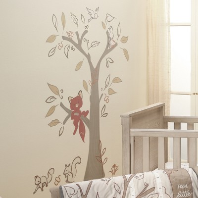 Beige Tree with Woodland Animals Nursery Wall Decals