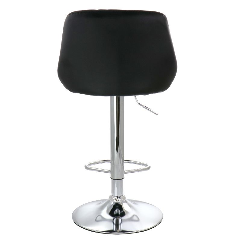 Elama 2 Piece Diamond Stitched Faux Leather Bar Stool in Black with Chrome Base and Adjustable Height, 5 of 12