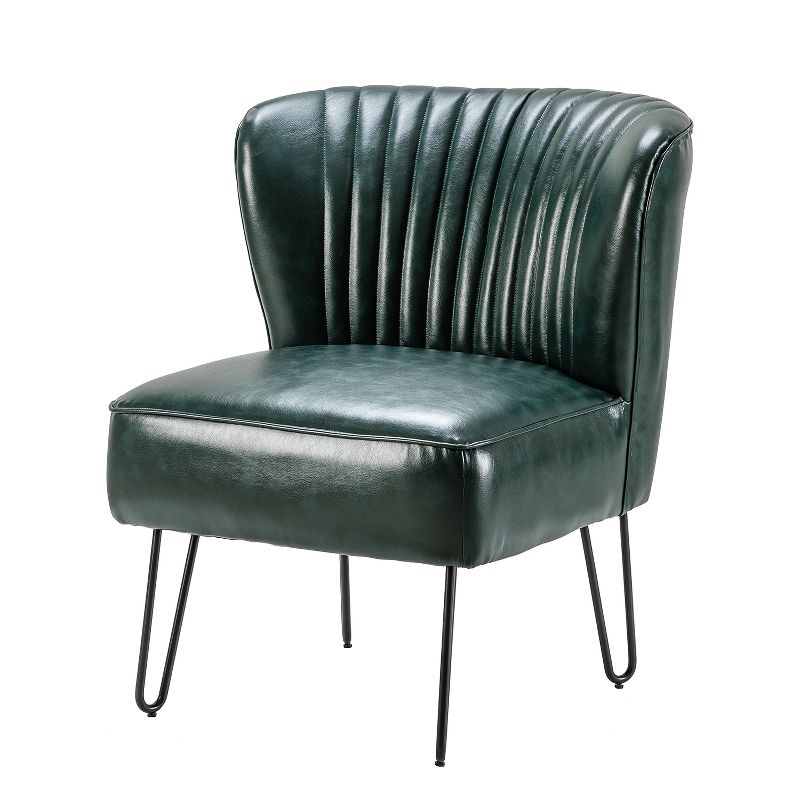 Eustacio Comtemperary Tufted  back Vegan Leather Accent Side Chair with metal legs  | Karat Home, 1 of 12