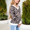 Anna-Kaci Women's Leopard Print V-Neck Long Sleeve Pullover with Contrast Trim for Daily Wear - 4 of 4