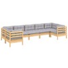vidaXL Solid Pinewood Patio Lounge Set 7 Piece with Cushions - Brown and Gray - 3 of 4