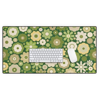 evamatise Flowers in the 60s Vintage Green Desk Mat - Deny Designs
