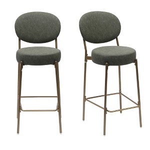 Kumasinova Set of 2 Velvet Bar Stools,Counter Height Bar Chair with Oval Back & Gold Metal Legs,Accent Round Counter Stools for Kitchen,Home Bar - 1 of 4
