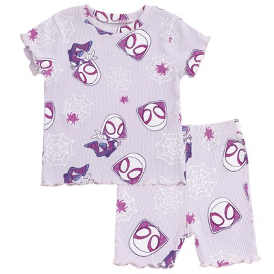 Marvel Spidey and His Amazing Friends Ghost-Spider Infant Baby Girls Ribbed T-Shirt and Shorts Outfit Set Pale Purple Ghost Spider 12 Months