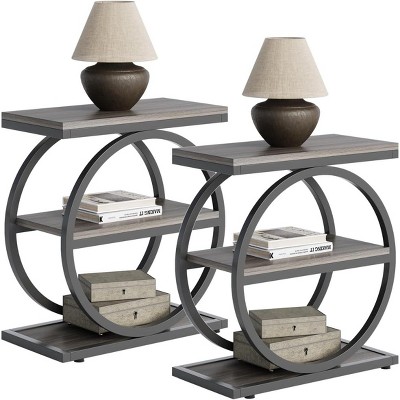 Tribesigns End Table Set, Bedside Table with 3 Tiers Shelves, 2PCS