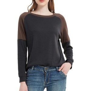 Anna-Kaci Women's Casual Crewneck Sweatshirts Long Sleeve Color Block Blouses Side Slit Pullover Tops - 1 of 4