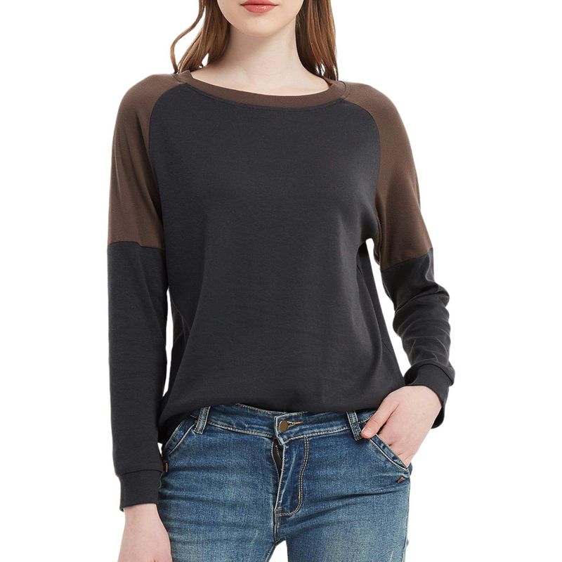 Anna-Kaci Women's Casual Crewneck Sweatshirts Long Sleeve Color Block Blouses Side Slit Pullover Tops, 1 of 4