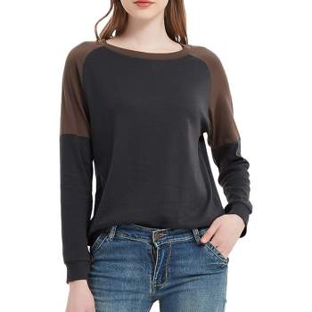 Anna-Kaci Women's Casual Crewneck Sweatshirts Long Sleeve Color Block Blouses Side Slit Pullover Tops