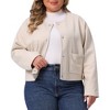 Agnes Orinda Women's Plus Size Button Down Long Sleeve Casual Cropped Bomber Jacket with Pockets - 2 of 4