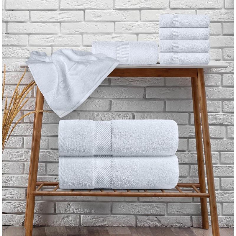 White Classic Luxury 100% Cotton 8 Piece Towel Set - 4x Washcloths, 2x Hand, and 2x Bath Towels, 4 of 6
