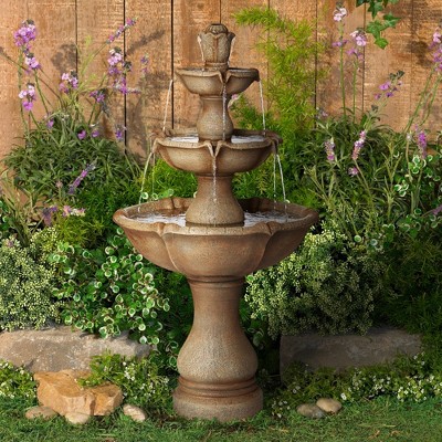 Arosco Sand Stone 3-Tier Outdoor Water Fountain with LED Light