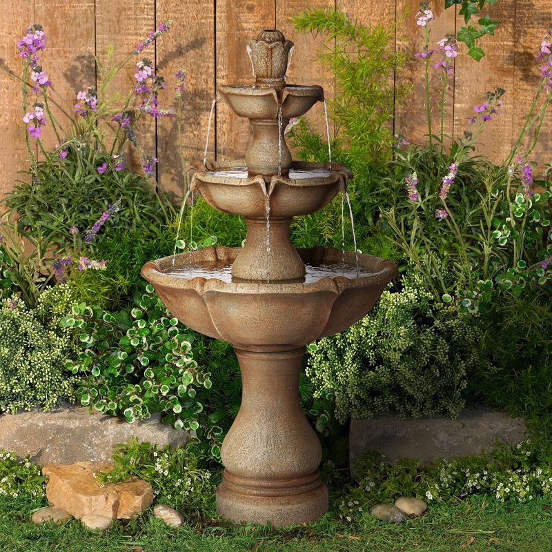 John Timberland Arosco Rustic 3 Tier Basin Outdoor Floor Water Fountain with LED Light 43" for Yard Garden Patio Home Deck Porch Exterior Balcony Roof, 3 of 11