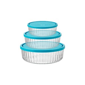Bormioli Rocco Frigoverre Brilliante Set, Ribbed Round Glass Containers with Covers - Scratch-Resistant - Microwave, Freezer, Dishwasher Safe - 1 of 4