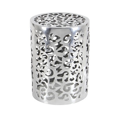 Polished Silver Round Metal Accent Table with Precision Cut Design