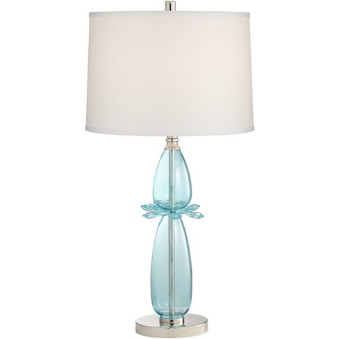 Possini Euro Design Modern Table Lamp Double Gourd Blue Glass White Drum Shade For Living Room Bedroom Bedside Nightstand Office Target