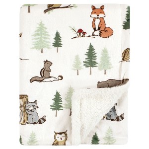 Hudson Baby Infant Boy Plush Blanket with Faux Shearling Back, Forest Animals, One Size - 1 of 2