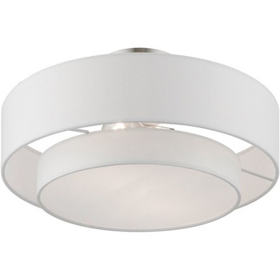 Brushed Nickel 2-Light Semi-Flush Mount with Glass Drum Shade