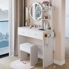 VYNXARIA 17" Round Mirror Vanity Table&Cushioned Stool,Big Mirror,Large Desktop, Multi-layer High Capacity Storage,White - 2 of 4