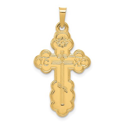 Black Bow Jewelry 14k Yellow Gold Eastern Orthodox Cross Pendant, 18 x 34mm