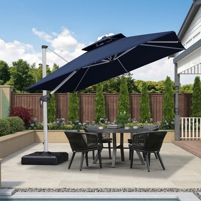 PURPLE LEAF 9/10/11/12ft Square Patio Cantilever Umbrella with Base Windproof Offset Heavy Duty Sun Umbrella for Pool Lawn Garden 360 Degree Rotation