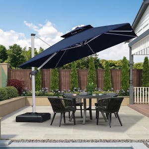 PURPLE LEAF 9/10/11/12ft Square Patio Cantilever Umbrella with Base Windproof Offset Heavy Duty Sun Umbrella for Pool Lawn Garden 360 Degree Rotation - 1 of 4