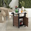 Ridstar Outdoor Kitchen Wicker Island Rolling Cart & Storage Cabinet with Wheels and Stainless Steel Extended Table Top-Brown - 4 of 4