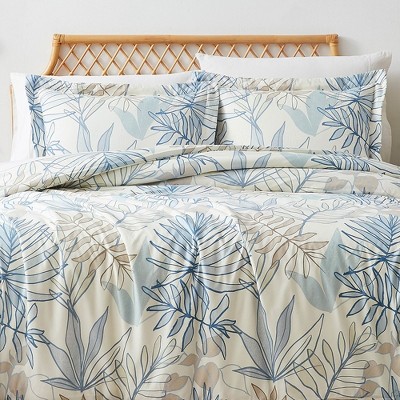 Tropic Leaf Blue Ultra-Soft Microfiber Full/Queen Duvet Cover Set