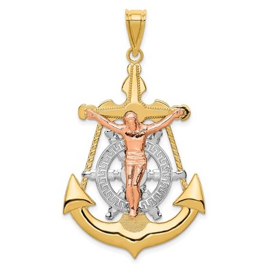 Black Bow Jewelry 14k Tri-Color Gold Hollow Mariner Crucifix Cross Pendant
