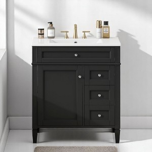 Mshliw 30 Inch Modern Bathroom Vanity with Sink, Freestanding Storage Cabinet with 2 Drawers, Tip-Out Drawer and Door Organizer - 1 of 4