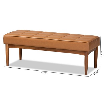 Sanford Tan Faux Leather Walnut Brown Dining Bench