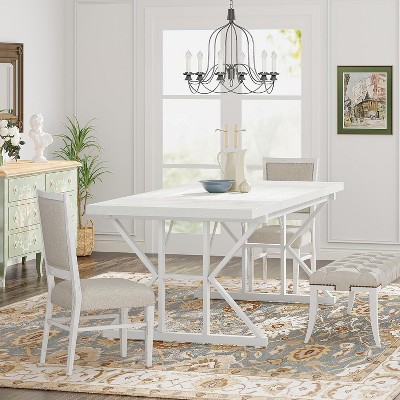 White Farmhouse 71-Inch Rectangular Wood Dining Table for Six