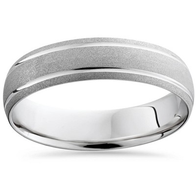 Pompeii3 10K White Gold Mens Brushed Double Inlay Wedding Band