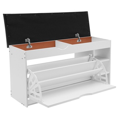 YIYIBYUS Shoe Bench with Seat and Folding Drawer for Hallway, Entrance, White
