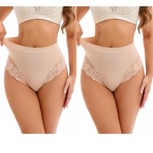 INSPIRE CHIC 2 Pcs Women's Lace Trim High-Waisted Briefs Tummy Control Underpants - 1 of 4