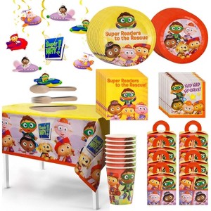 Super Why! Party In A Box Complete Party Kit: 8 Plates, 8 Dessert Plates, 20 Napkins, 8 Cups, 8 Favor Boxes, 24 Utensils, 1 Tablecloth, 1 77" Banner - 1 of 4