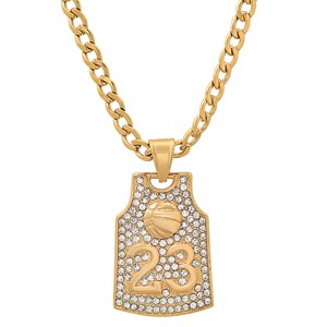 Steeltime 24" Men's 18k gold plated stainless steel and simualted diamonds basketball jersey t-shirt pendant - 1 of 4