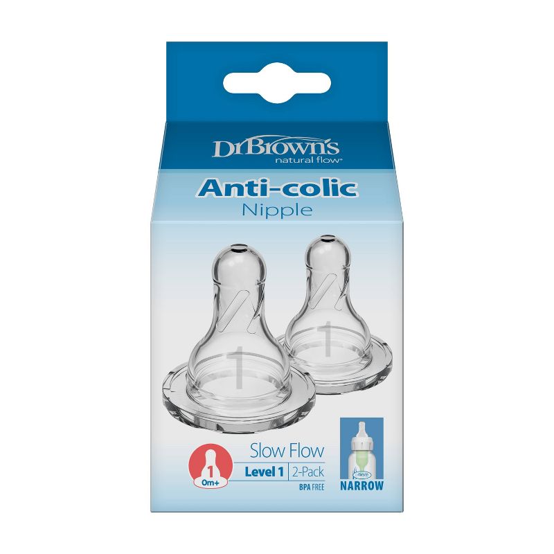 Dr. Brown&#39;s Level 1 Narrow Baby Bottle Silicone Nipple, Slow Flow - 2pk - 0m+, 3 of 18