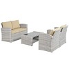 ELJGET 4PCS Patio Rattan Furniture Set Sectional Sofa Cushioned Garden Dark Gray - 4 of 4