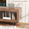 Mid Century Modern TV Stand, Wood Entertainment Center with Power Outlets, Media Console with Sliding Doors and Open Shelf for Living Room -Walnut - 3 of 4