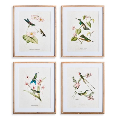 Plum & Post 22.75"W x 1"D x 27.5"H Hummingbirds With Blush Blooms Framed Wall Art Set of 4