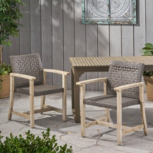 Coolbibila Modern Wicker Wooden Outdoor Poolside Lounge Chair Set of 2,Patio PE Rattan Woven Back Kitchen Dining Chair,Acacia Wood Garden Chair - 1 of 4