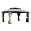 YARDSIGHT 12 Ft. X 16 Ft. Wood Grain Aluminum Gazebo with Double Steel Roof, Ceiling Hook, Mosquito Netting, and Privacy Curtains - 2 of 4