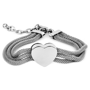 ELYA Women's Polished Heart Mesh Chain Strands Steel Bracelet - 1 of 4